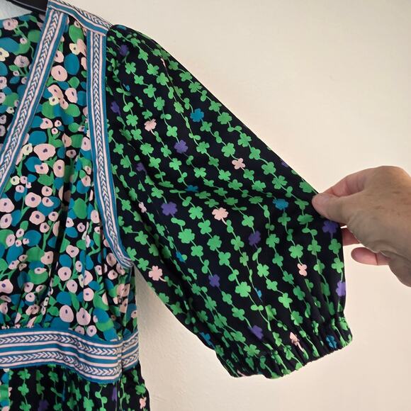 Marc Jacobs Blouse Women's 8 Green Mixed Floral Empire Waist Y2K Boho READ - Picture 4 of 10